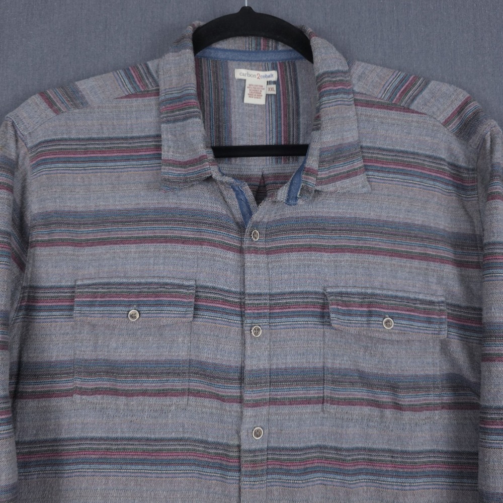 Carbon 2 Cobalt Moonrise Flannel Shirt Mens 2XL Gray Striped Button Up XXL